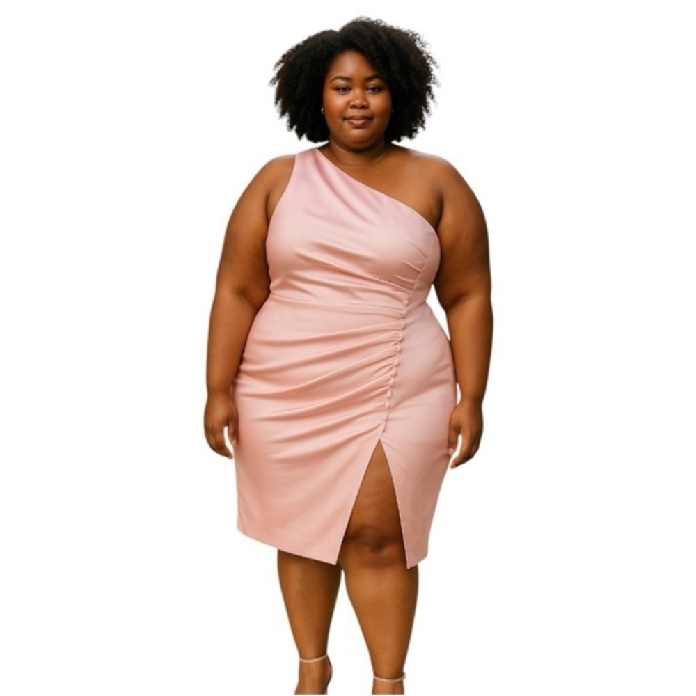 Lavish Alice Ruched One-shoulder Satin Dress In Pink size US14
